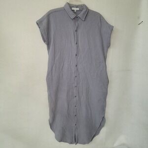 MIOU MUSE Gauze Shirt Dress Button Front Midi Gray Small‎ Medium Cotton Pockets